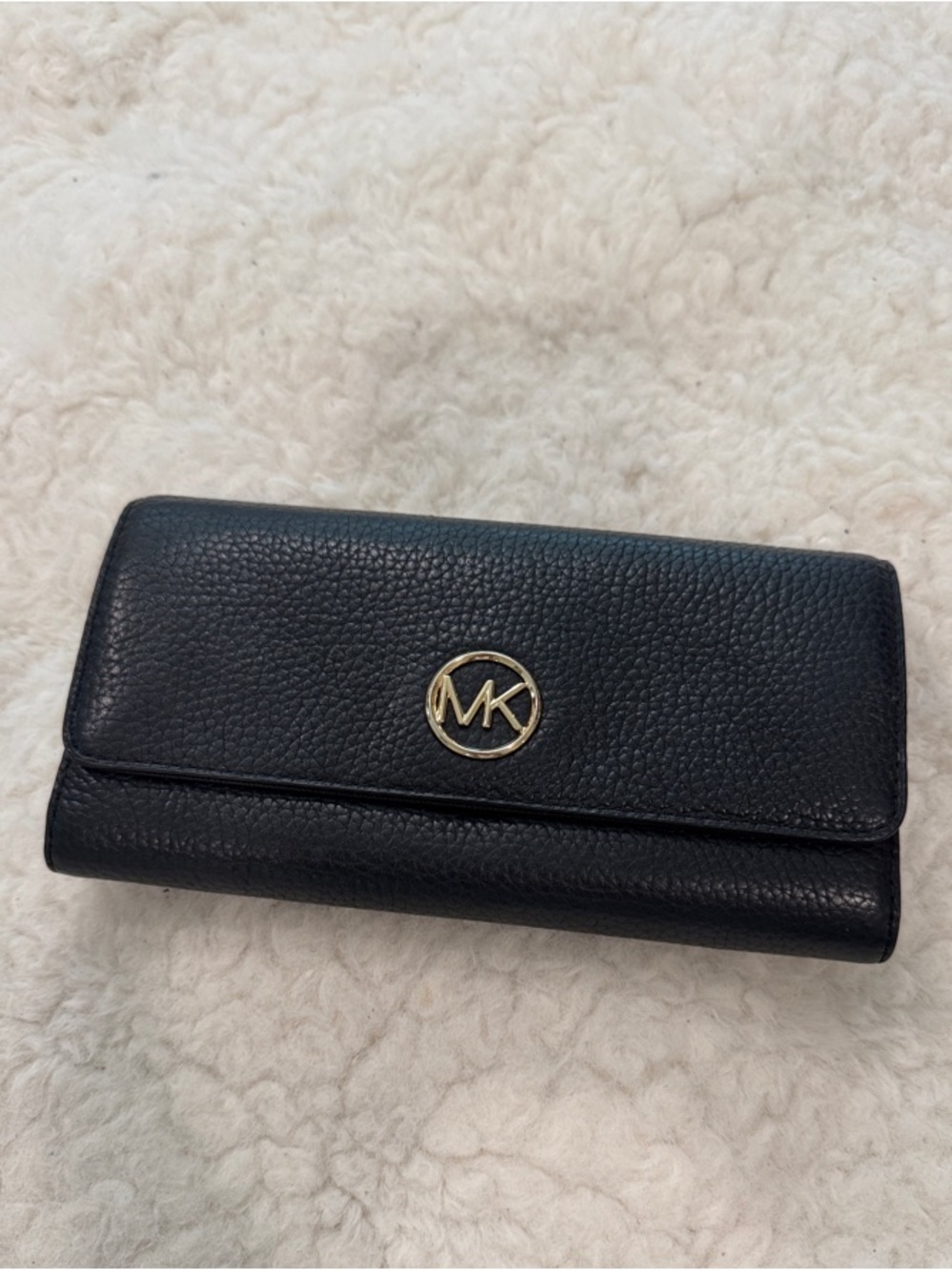 Michael Kors Black Pebbled Leather Wallet with Gold MK Emblem